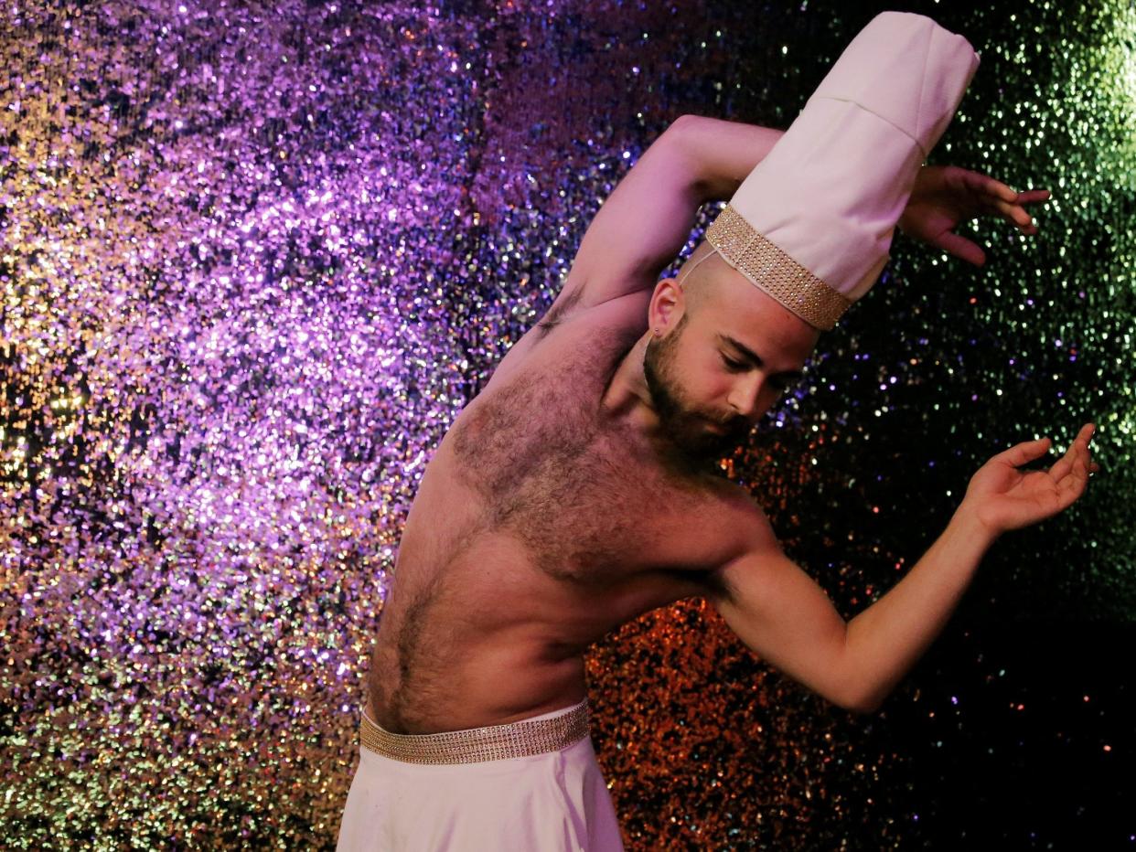 Syrian migrant Haidar Darwish performs during a show at Berlin’s Silverfuture club: Photos Reuters