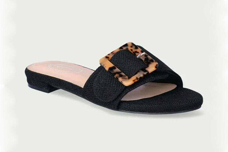 Scoop Buckle Slide Sandals, $30