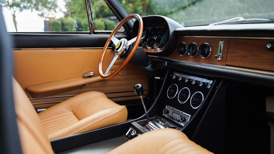 The interior of a 1966 Ferrari 330 GTC restored by Bell Sport &amp; Classic.