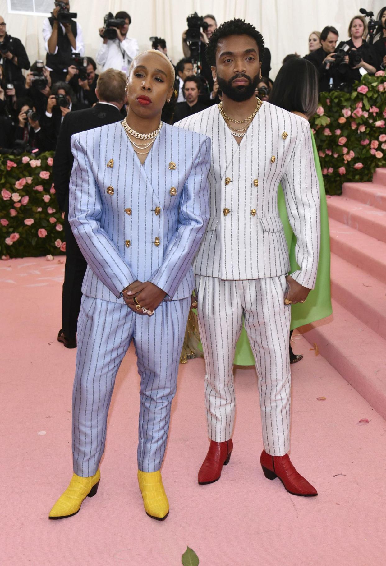 Lena Waithe, left, and designer Kerby Jean-Raymond attend The Metropolitan Museum of Art's Costume Institute benefit gala celebrating the opening of the "Camp: Notes on Fashion" exhibition on Monday, May 6, 2019, in New York.