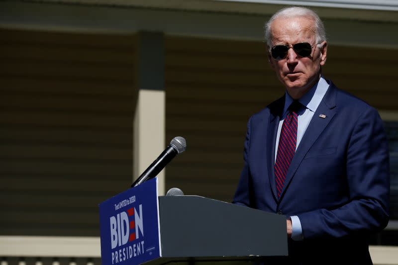 Democratic U.S. presidential candidate and former U.S. Vice President Joe Biden makes a statement about healthcare outside St. James-Santee Family Health Center in McClellanville