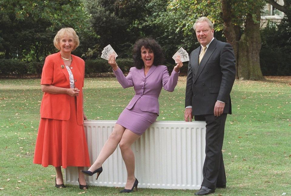 Sally Greengross (left) in 1999 with actress Lesley Joseph and Ed Wallis, Chairman and Chief Executive of PowerGen at the launch of an Age Concern-PowerGen scheme to help older people with their winter fuel bills - Medialink