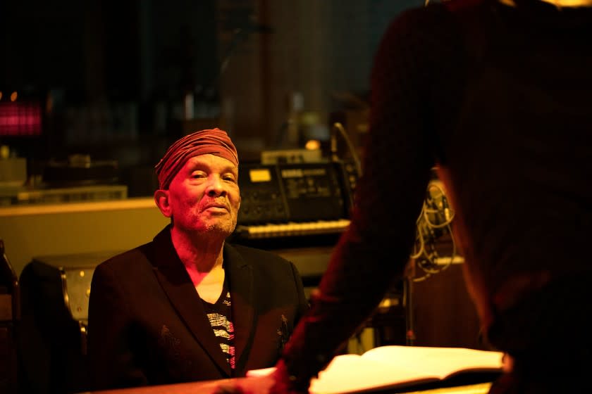 Roy Ayers in the studio working on his album. He is an American funk, soul, and jazz composer, vibraphone player, and music producer. The legend has joined up with Adrian Younge(right) and A Tribe Called Quest's Ali Shaheed Muhammad for his first album in many years.