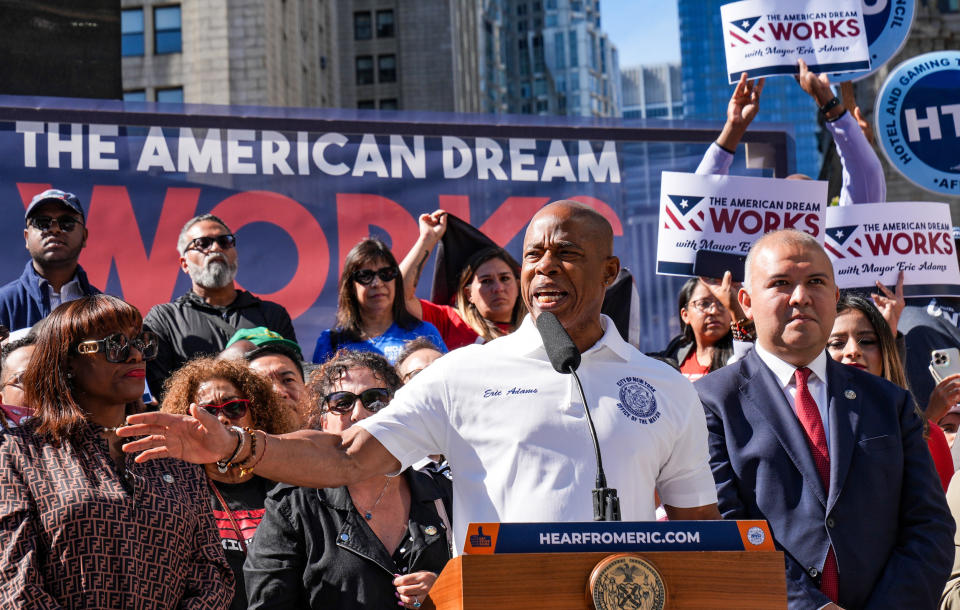 New York City Mayor Eric Adams hosts rally for asylum seekers (Selcuk Acar / Anadolu Agency via Getty Images)