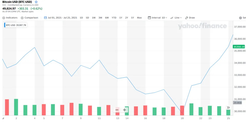 The bitcoin price remained stagnant throughout most of July.