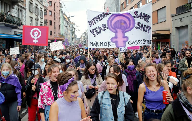 March to demand more equality and the end of violence against women in Zurich