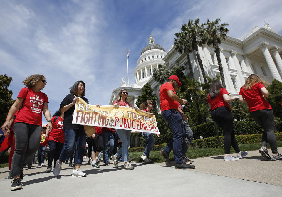 Teachers and supporters of public education marched through Sacramento, Calif., as part of RedForEd Day of Action on May 22, 2019.