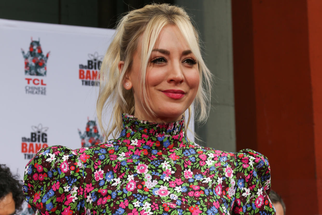 HOLLYWOOD, CALIFORNIA - MAY 01: Actress Kaley Cuoco from the cast of "The Big Bang Theory" during the show's handprint ceremony at the TCL Chinese Theatre IMAX on May 1, 2019 in Hollywood, California. (Photo by Paul Archuleta/FilmMagic)