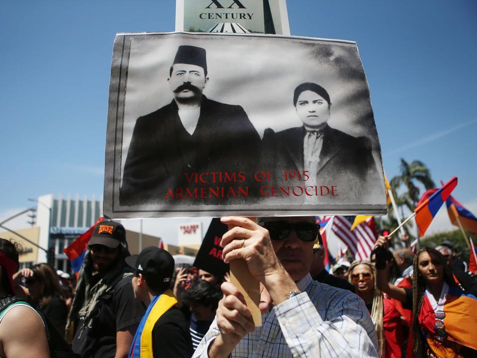 Demonstrators in Los Angeles commemorate the 103rd anniversary of the Armenian genocide: Getty