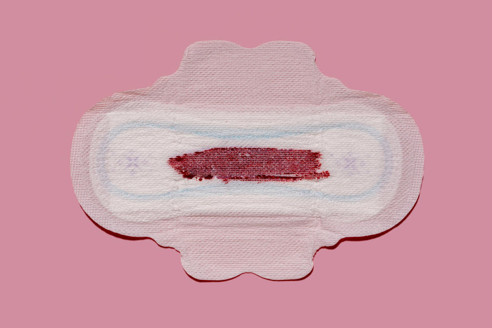 Stock image of red blood on a maxi pad