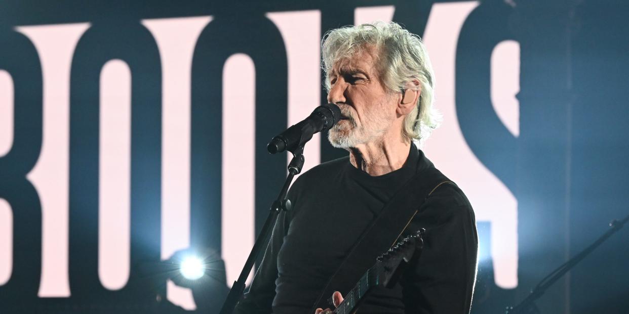 Roger Waters performing.