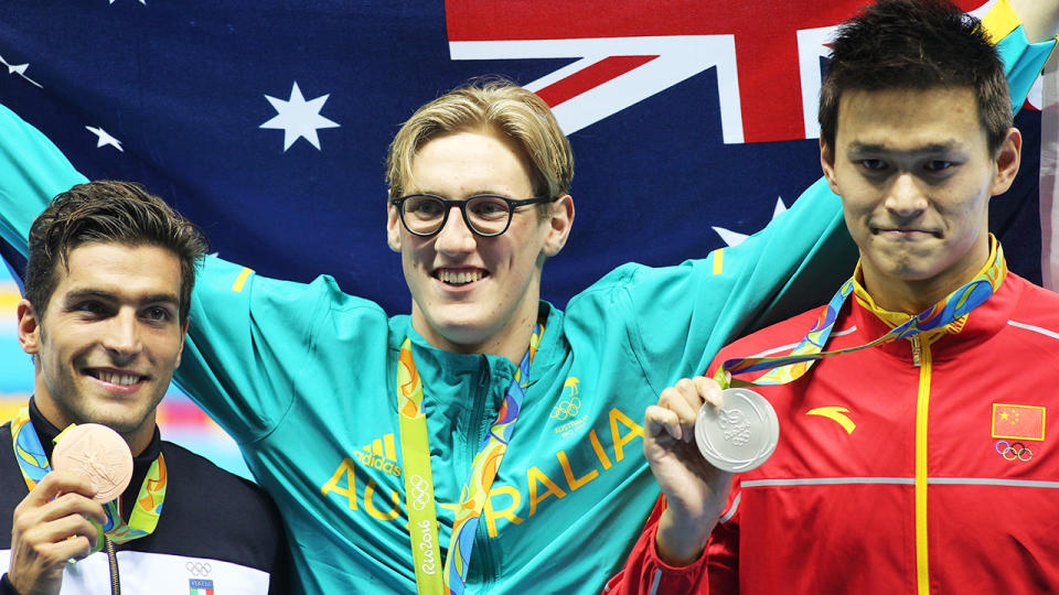 Sun Yang, pictured here alongside Mack Horton after the 400m freestyle final at the 2016 Olympics.