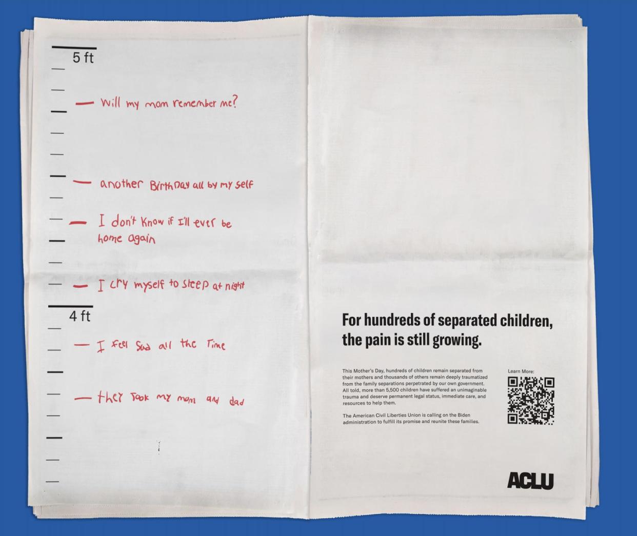 An ad from the ACLU slated to run in the New York Times on Sunday.