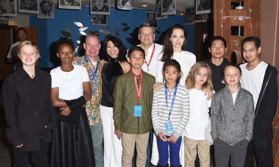 Jolie's <a href="http://people.com/celebrity/family-bonding-angelina-jolie-brings-her-all-of-her-6-kids-to-premiere-of-her-latest-movie/" rel="nofollow noopener" target="_blank" data-ylk="slk:six children initially joined her;elm:context_link;itc:0;sec:content-canvas" class="link ">six children initially joined her</a> press tour at the Telluride Film Festival in Colorado on Sept. 2, 2017, for the <em>First They Killed My Father</em> premiere. 