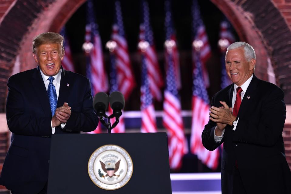 President Donald Trump and Vice President Mike Pence attend the third night of the Republican National Convention on August 26, 2020.