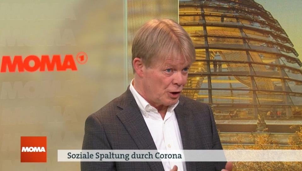 "Wir müssen offen darüber reden, wie wir über Vermögenssteuer, Erbschaftssteuer, über einen veränderten Verlauf von Einkommenstarifen, untere Einkommen entlasten können, aber obere Einkommen dann auch stärker an der Finanzierung des Gemeinwohls beteiligen", erklärte DGB-Chef Reiner Hoffmann im "Moma". (Bild: ARD / Screenshot)