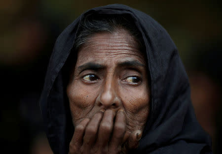 Noor Mohol, 60, a Rohingya refugee waits to get herself registered for humanitarian aid at the Kutupalong refugee camp near Cox's Bazar, Bangladesh October 23, 2017. REUTERS/Adnan Abidi