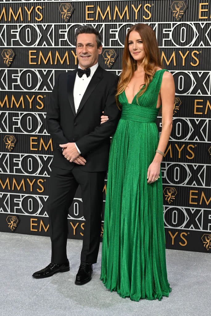 jon hamm and anna osceola at us entertainment tv awards emmys red carpet