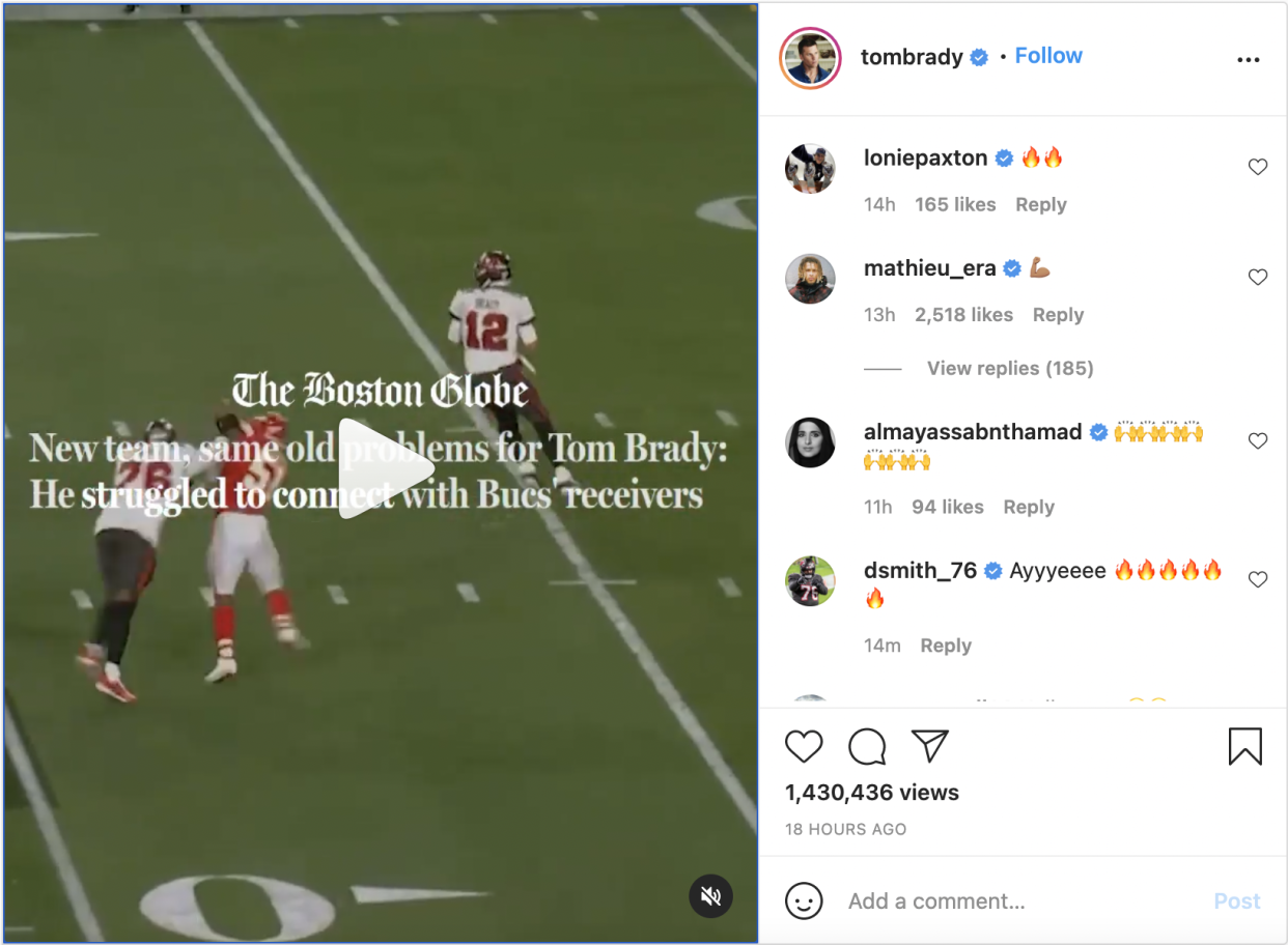 Tom Brady's haters video on Instagram.