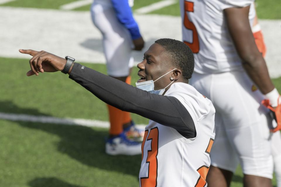 American Team defensive back Robert Rochell of Central Arkansas (23) walks the sidelines during the Senior Bowl in January.