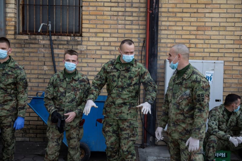 Serbian military and volunteers set up a field hospital for coronavirus cases in Novi Sad