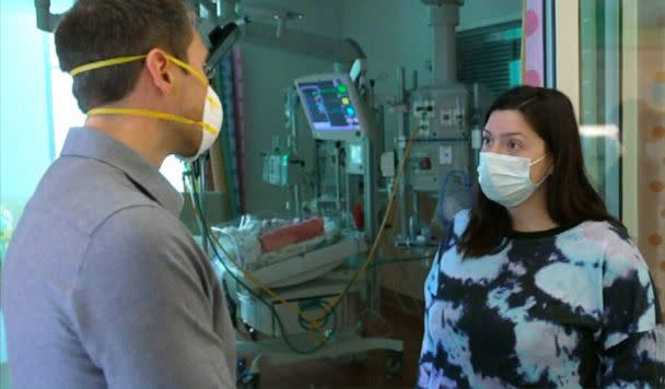 PHOTO: ABC News' Whit Johnson speaks with Rebecca Lara at Texas Children's Hospital in Houston. (ABC News)