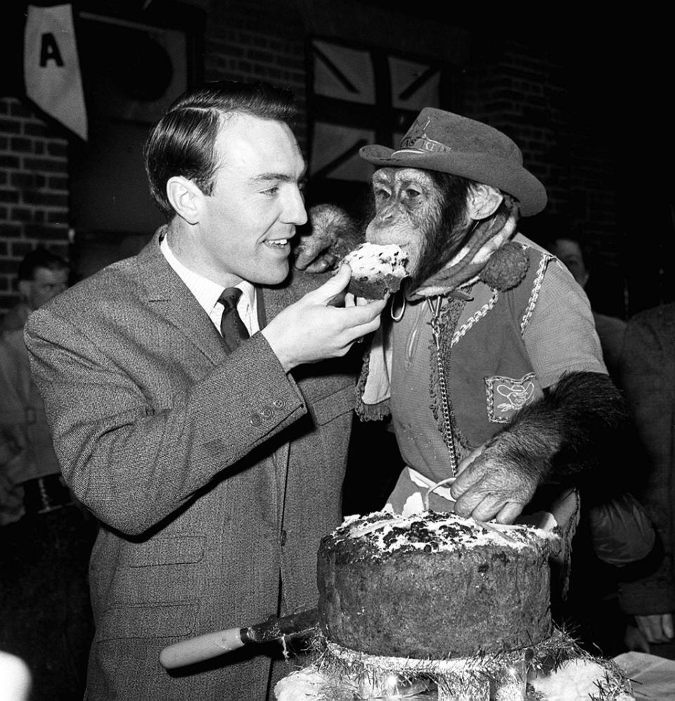 Jimmy Greaves meeting Linda the chimpanzee in 1964 (PA) (PA Archive)