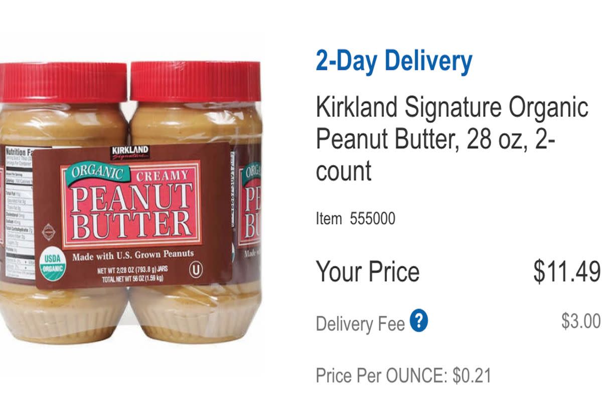 Costco website featuring Kirkland Signature Organic Peanut Butter for Sale Online to Buy