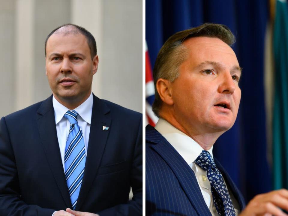 A picture of Liberal Treasurer Josh Frydenberg and shadow treasurer Chris Bowen from the Labor party in the run up to the 2019 federal election.
