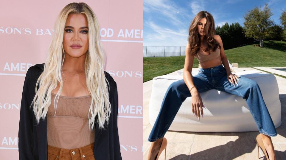 Khloé Kardashian's brand Good American is being trolled for their latest advertisement. (Image via Getty Images/Instagram/GoodAmerican). 