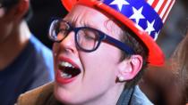 Clinton supporters at the University of Sydney watch the US Election at The United States Studies Centre election party at the Manning Bar at The University of Sydney in Sydney. Photo: AAP