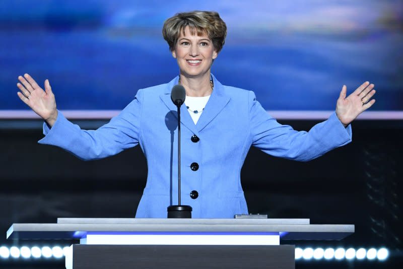 Retired NASA astronaut, Col. Eileen Collins, speaks on Day 3 of the Republican National Convention at Quicken Loans Arena in Cleveland, Ohio, on July 20, 2016. On July 23, 1999, she became the first woman to command a space shuttle flight, with the launch of Columbia on a four-day mission. Photo by Kevin Dietsch/UPI