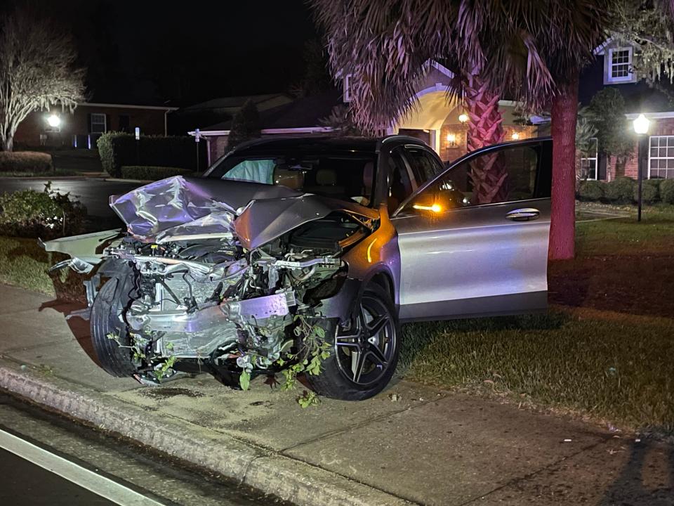 Police officials said this Mercedes GLC 300 was involved in a fiery two-vehicle crash on Tuesday night along SE 36th Avenue where two people were killed and a third person injured.