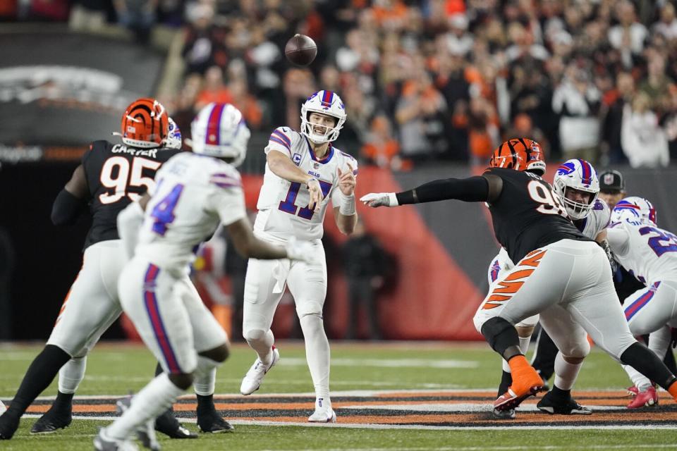 Buffalo Bills quarterback Josh Allen (17) passes against the Cincinnati Bengals on Jan. 2.