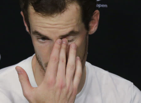 Tennis - Australian Open - Melbourne Park, Melbourne, Australia - 22/1/17 Britain's Andy Murray reacts during a post-match news conference. REUTERS/Jason Reed