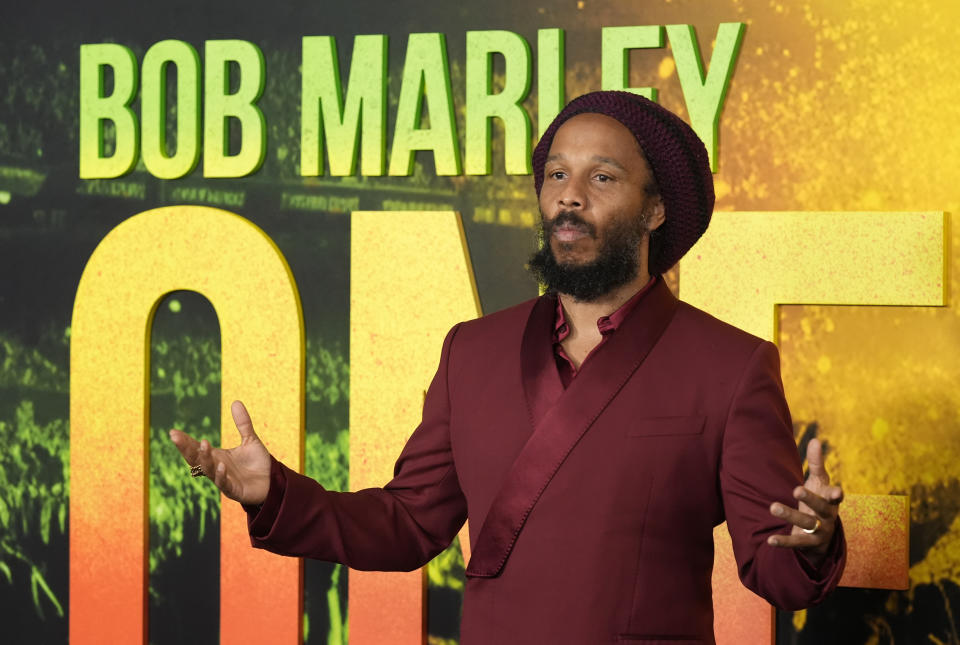 Ziggy Marley, the son of reggae legend Bob Marley poses at the premiere of the film "Bob Marley: One Love," Tuesday, Feb. 6, 2024, in Los Angeles. (AP Photo/Chris Pizzello)