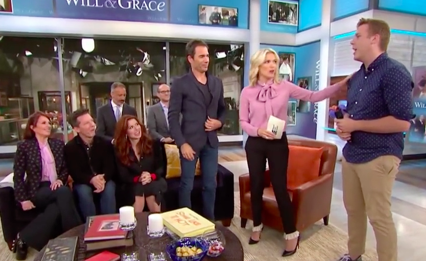 Megyn Kelly makes a failed attempt at humor with a Will & Grace superfan. (Photo: NBC)