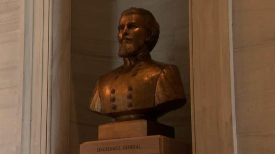 As a result of their March 8 vote that this bust of Nathan Bedford Forrest should be removed from the grounds of the state capitol in Nashville, State Sen. Joey Hensley sponsored a bill to replace the entire commission with 12 new members. (WTVF)