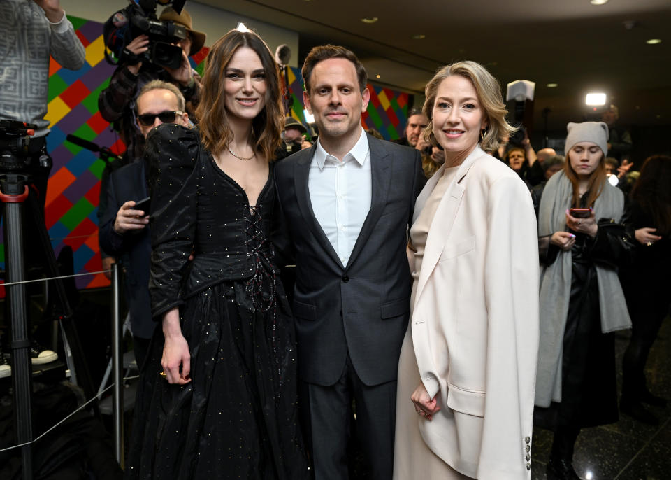 Boston Strangler premiere: Keira Knightley, Matt Ruskin, and Carrie Coon attend the Boston Strangler premiere at MOMA on March 14, 2023 in New York City. (Photo by Noam Galai/Getty Images  for 20th Century Studios)