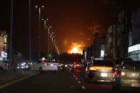 A view of a fire at Saudi Aramco's petroleum storage facility, in Jeddah