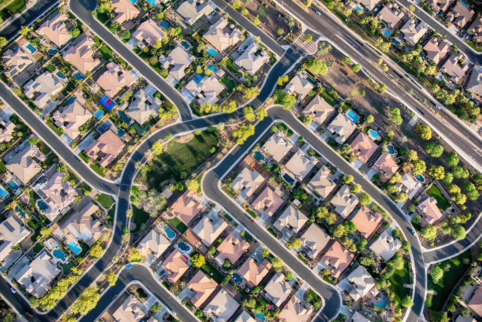 Aerial view of a residential neighborhood