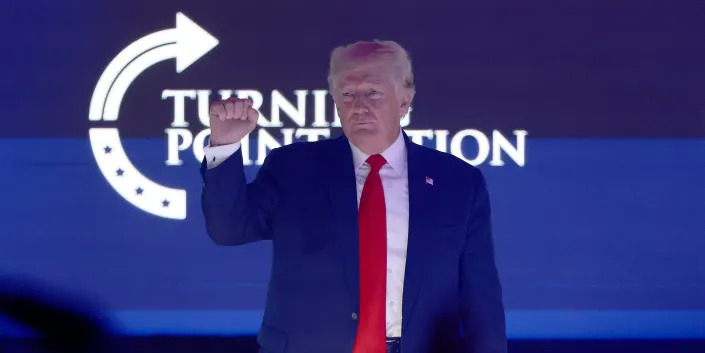 Former U.S. President Donald Trump speaks during the Turning Point USA Student Action Summit held at the Tampa Convention Center on July 23, 2022 in Tampa, Florida.