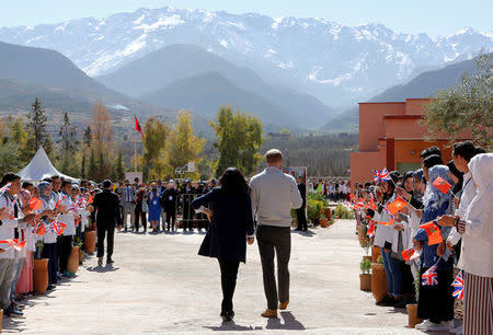 Britain's Prince Harry and Meghan, Duchess of Sussex, arrive for a visit at a secondary school in Asni, Morocco, February 24, 2019. REUTERS/Youssef Boudlal