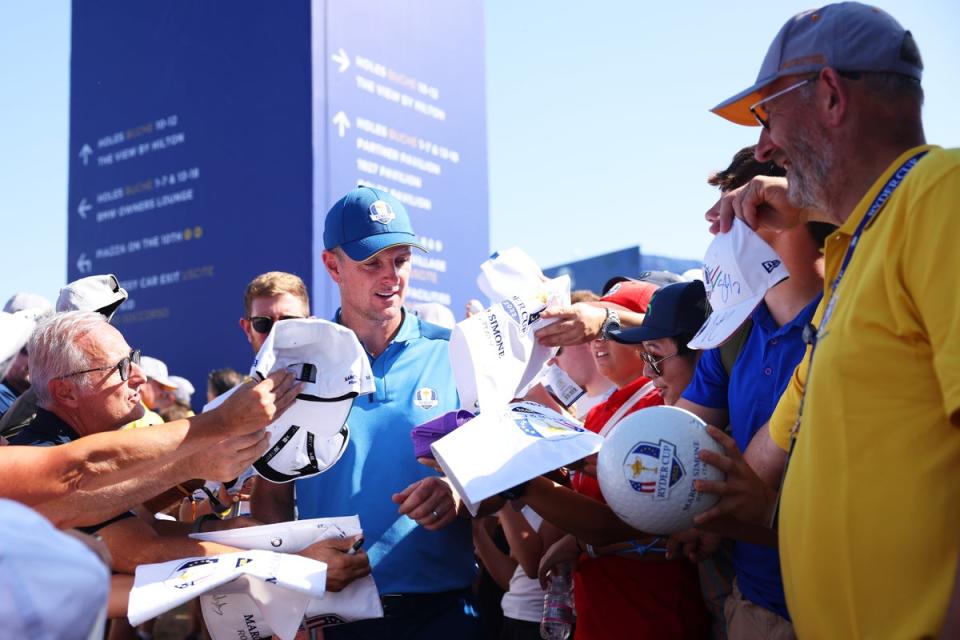 European fans swarm Justin Rose during practice on Wednesday (Getty Images)