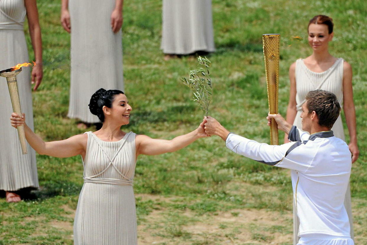 La cérémonie d'allumage de la flamme olympique le 10 mai 2012 en amont des Jeux olympiques de Londres.  - Credit:Rex Features/REX/SIPA / SIPA / Rex Features/REX/SIPA