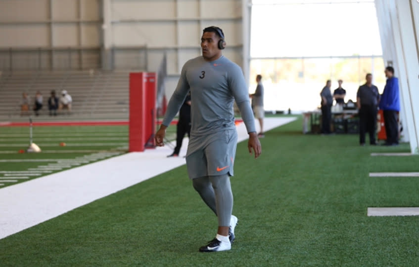 Jordan Mailata impressed at his pro day last month despite never playing a down of football in his life. (Jordan Mailata/Instagram)