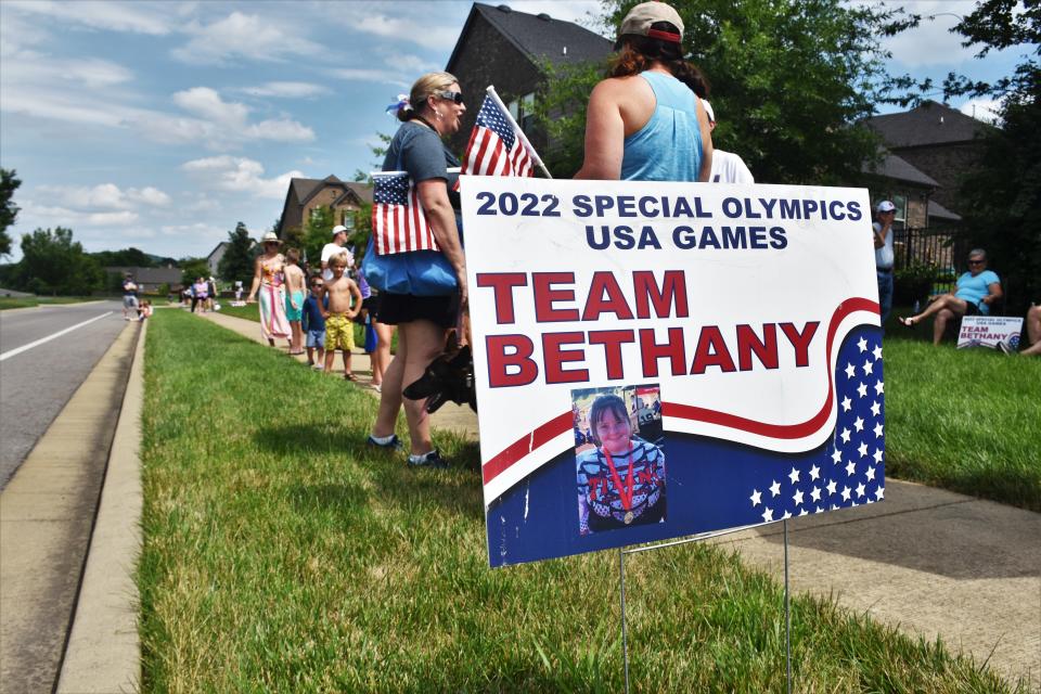 Neighbors gather to welcome gold medal winner Bethany Stineman home to the Summerlyn subdivision in Nolensville, Tenn.,  on Sunday, June 12, 2022, after attending the 2022 Special Olympics USA Games in Orlando, Fla.