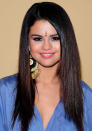 Selena Gomez sported a glossy pink pout with blue eyeshadow.<br><br>[Rex]