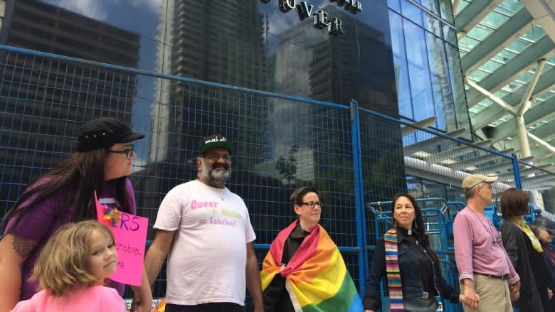 Vancouver's Muslim and LGBT communities stand together in protest at Trump Tower