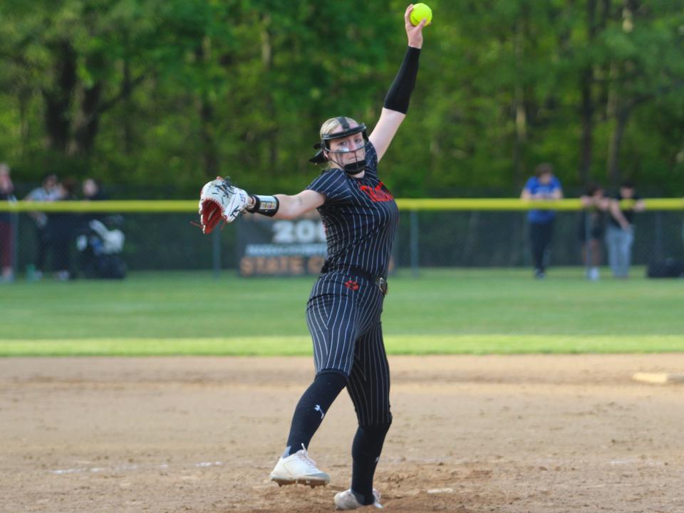 Taunton's Sam Lincoln tosses a pitch during a Hockomock League game against King Philip.